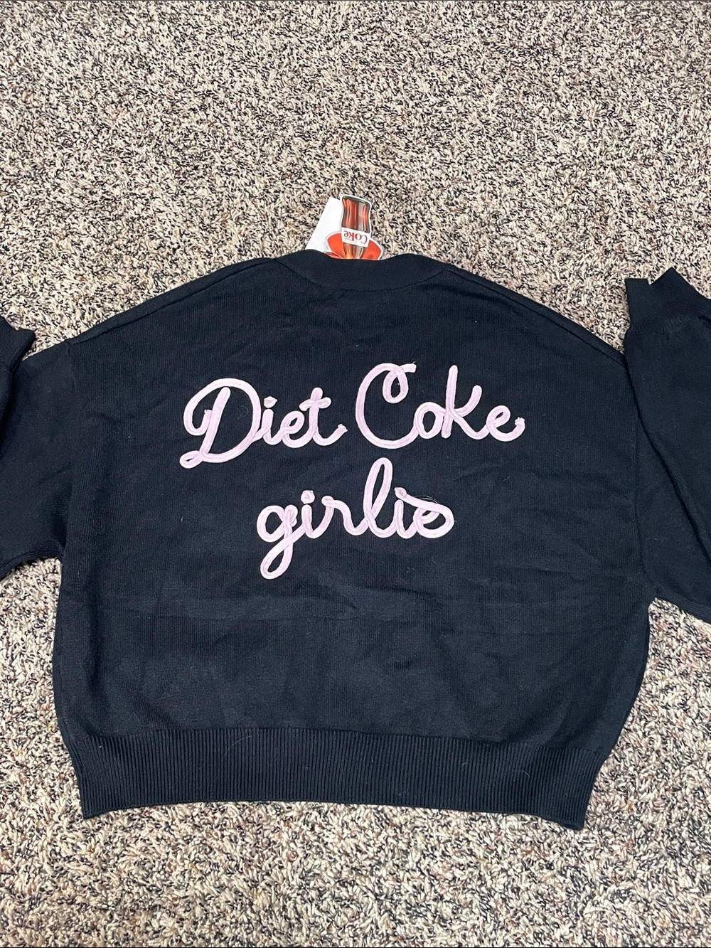 Y2K Trendy Black Graphic Bow Oversized Cardigan Diet Coke Girlies Size XXS NWT - Picture 2 of 6
